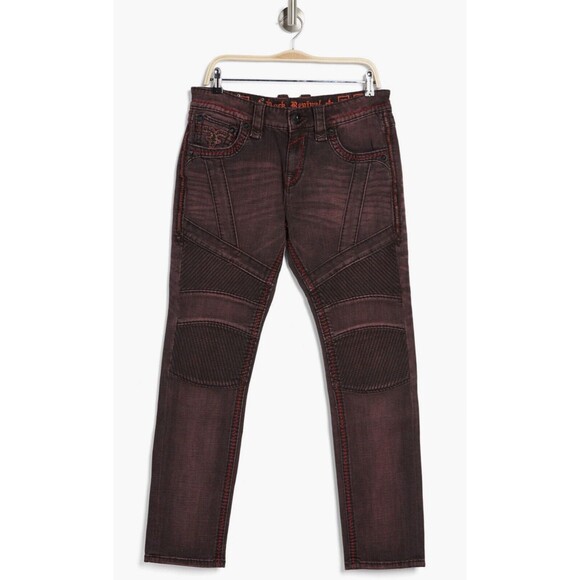Rock Revival Skylark Biker Flex Jeans Burgundy Red Maroon Denim NWT Mens 32x32